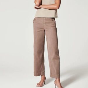 Spanx Stretch Twill Taupe Cropped Wide Leg Pants, Size L